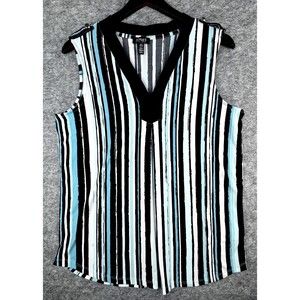 Jones New York Vertical Stripe Blouse Multicolor Sleeveless V-Neck Size M